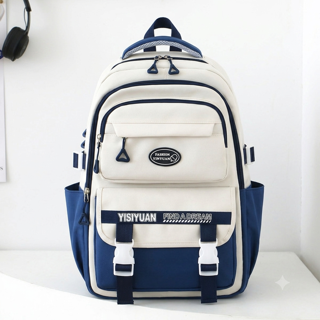 Academy Style School Bag Book Bag Lightweight College Student Backpack (blue) front view