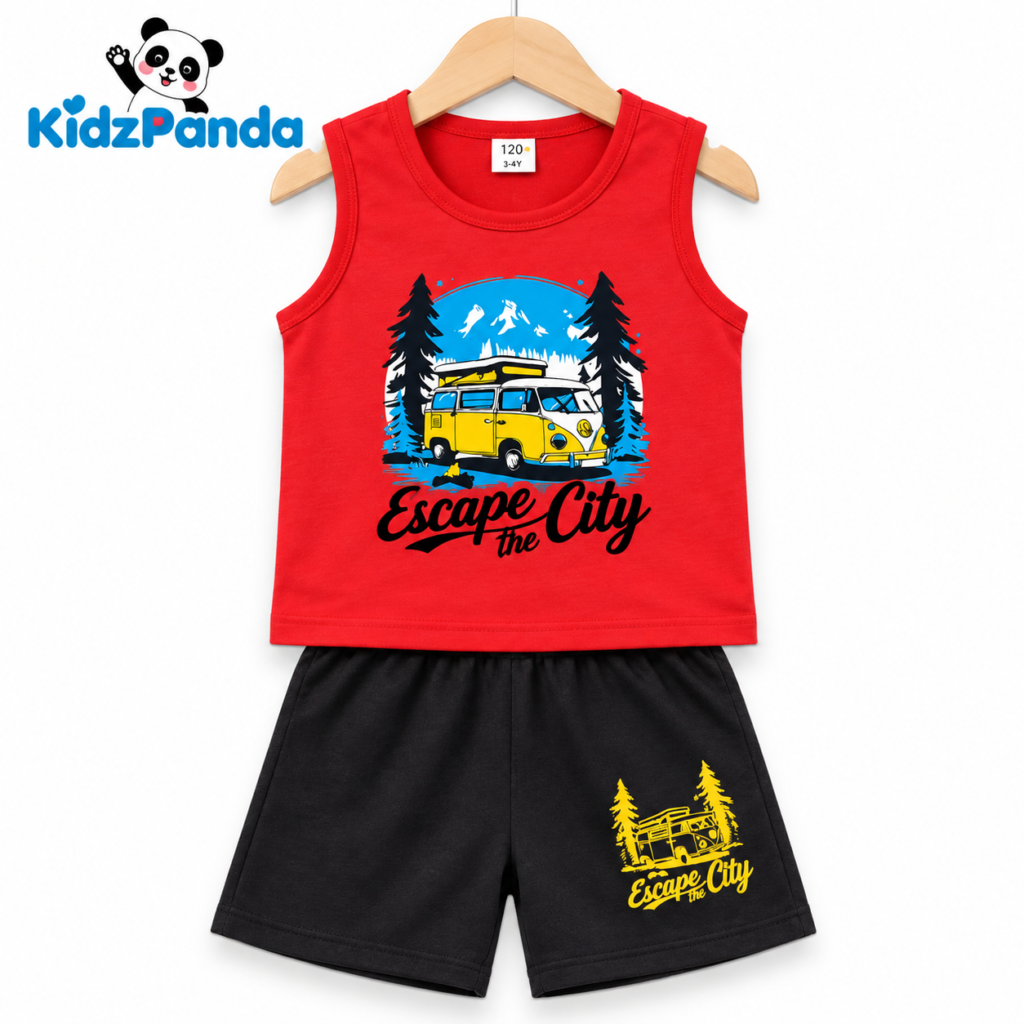 Kids Red T-shirt Pant Set – Escape the City Print