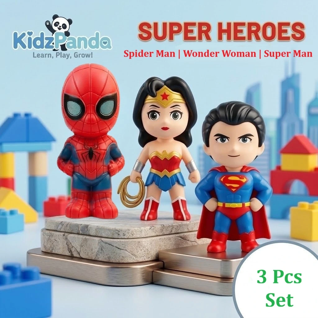 Super Heroes 3 Pcs Toy Set with Spider-Man Wonder Woman and Superman